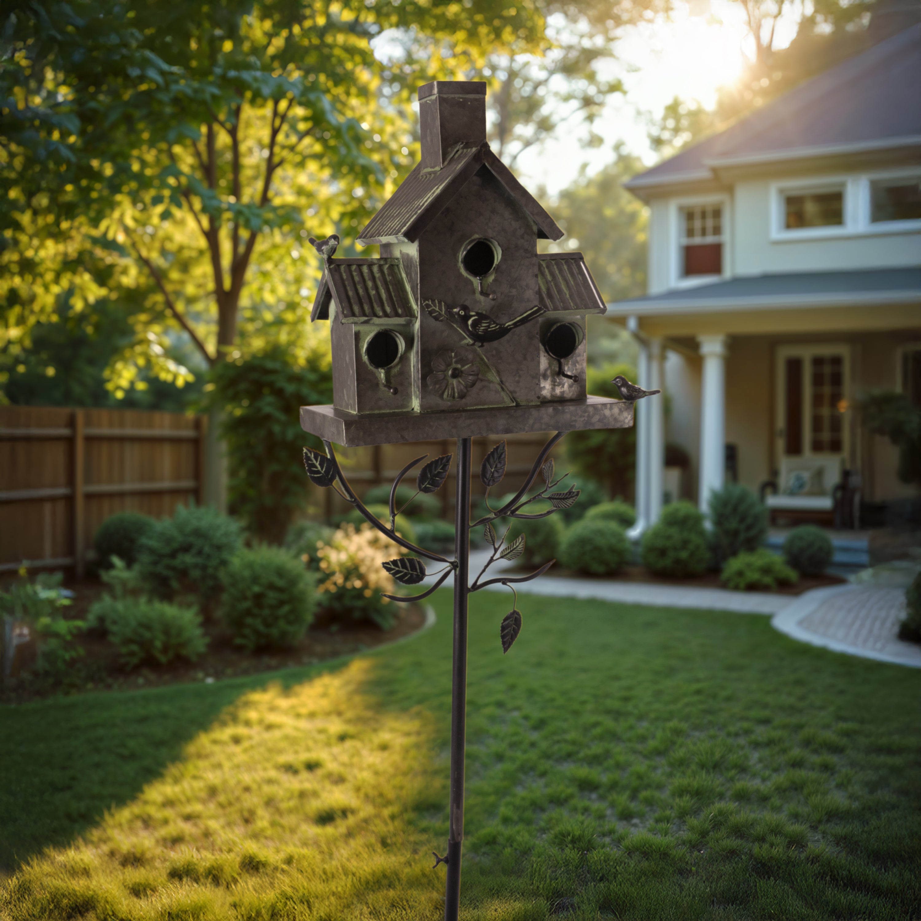 76 Inch Functional Metal Birdhouse Yard Stake